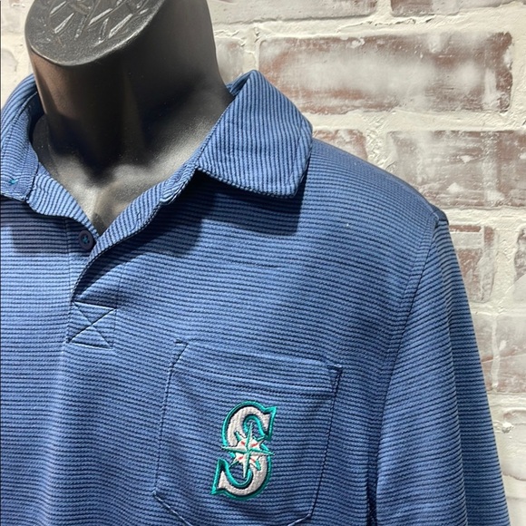 Majestic Blue Polo Shirt with Embroidered mariners Detail medium - Picture 2 of 7